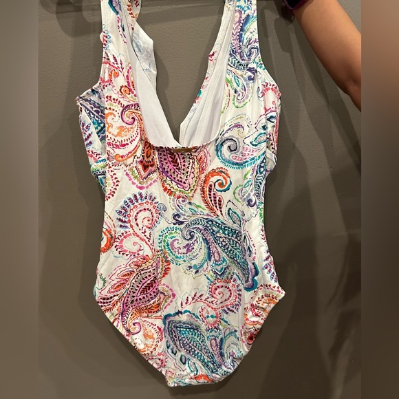 Lauren Ralph Lauren Paisley Underwire Tummy-Control One-Piece Swimsuit Size 12 - Picture 4 of 10
